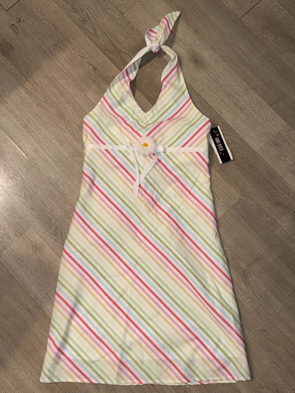 Amy Byer White Dress with Pink, Green, and Blue Stripes